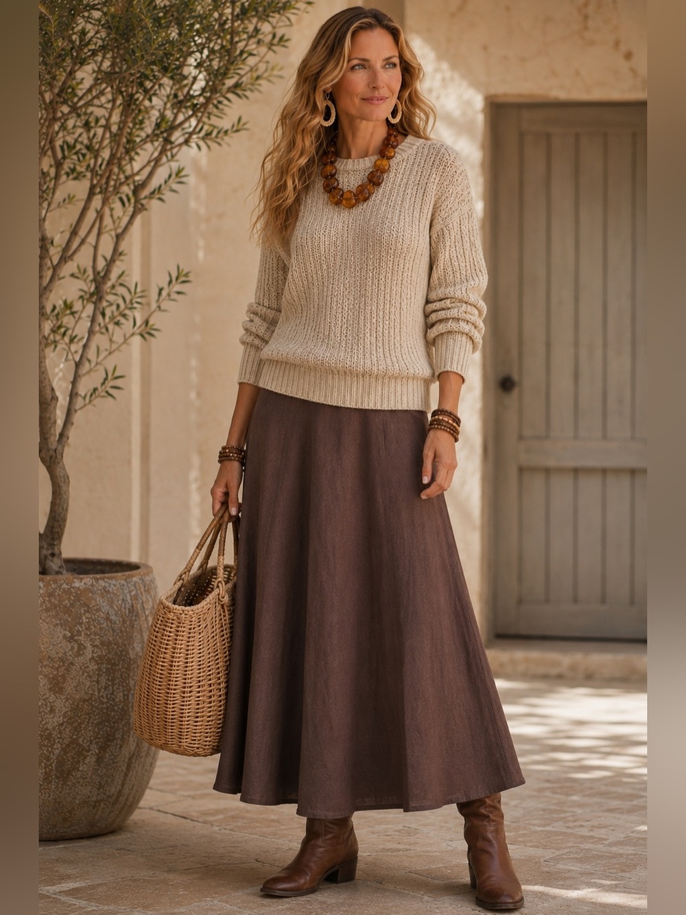 Talbots 100% Irish Linen Chocolate Brown Panel Midi Maxi Skirt Size 12